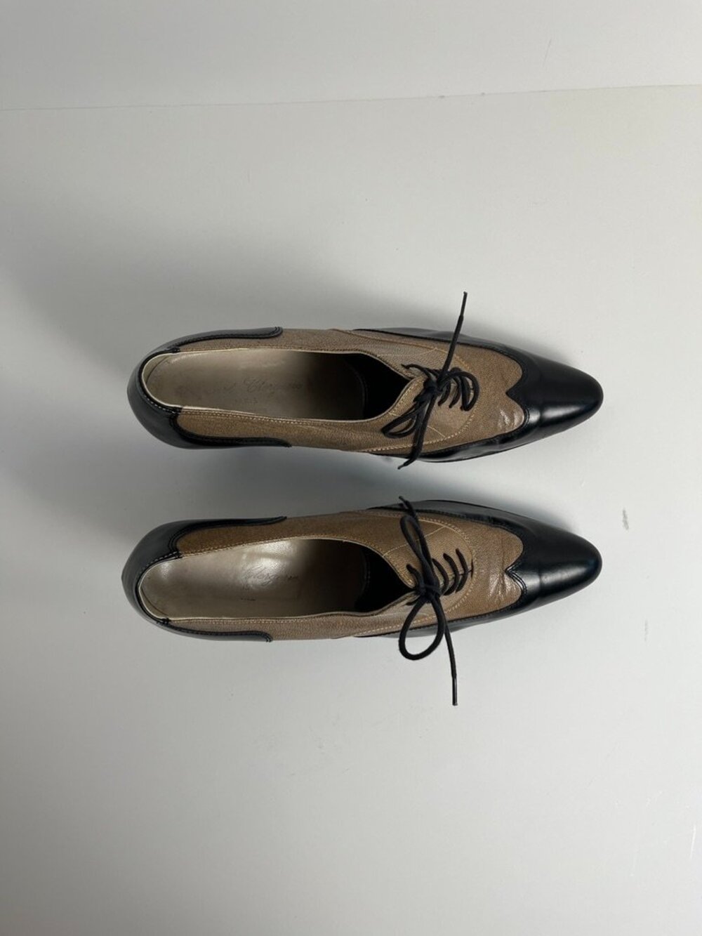 Robert Clergerie Paris Two Tone Oxford Heel Women's 8.5 Black Taupe France - Picture 6 of 10